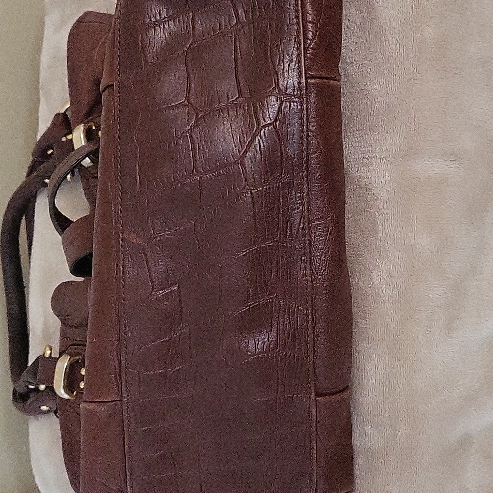 B. Makowsky Brown Mahogany Leather Belted Shoulder Satchel Bag - Picture 12 of 12